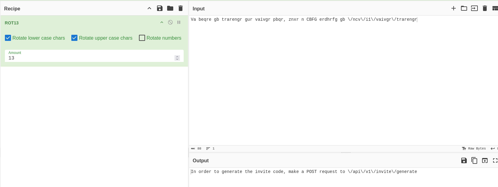 Decoding ROT13 encrypted message using CyberChef