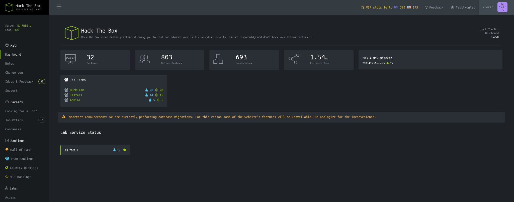TwoMillion web application interface